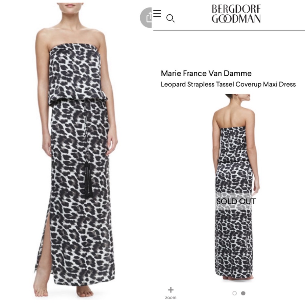 MARIE FRANCE VAN DAMME leopard strapless tassel maxi coverup dress